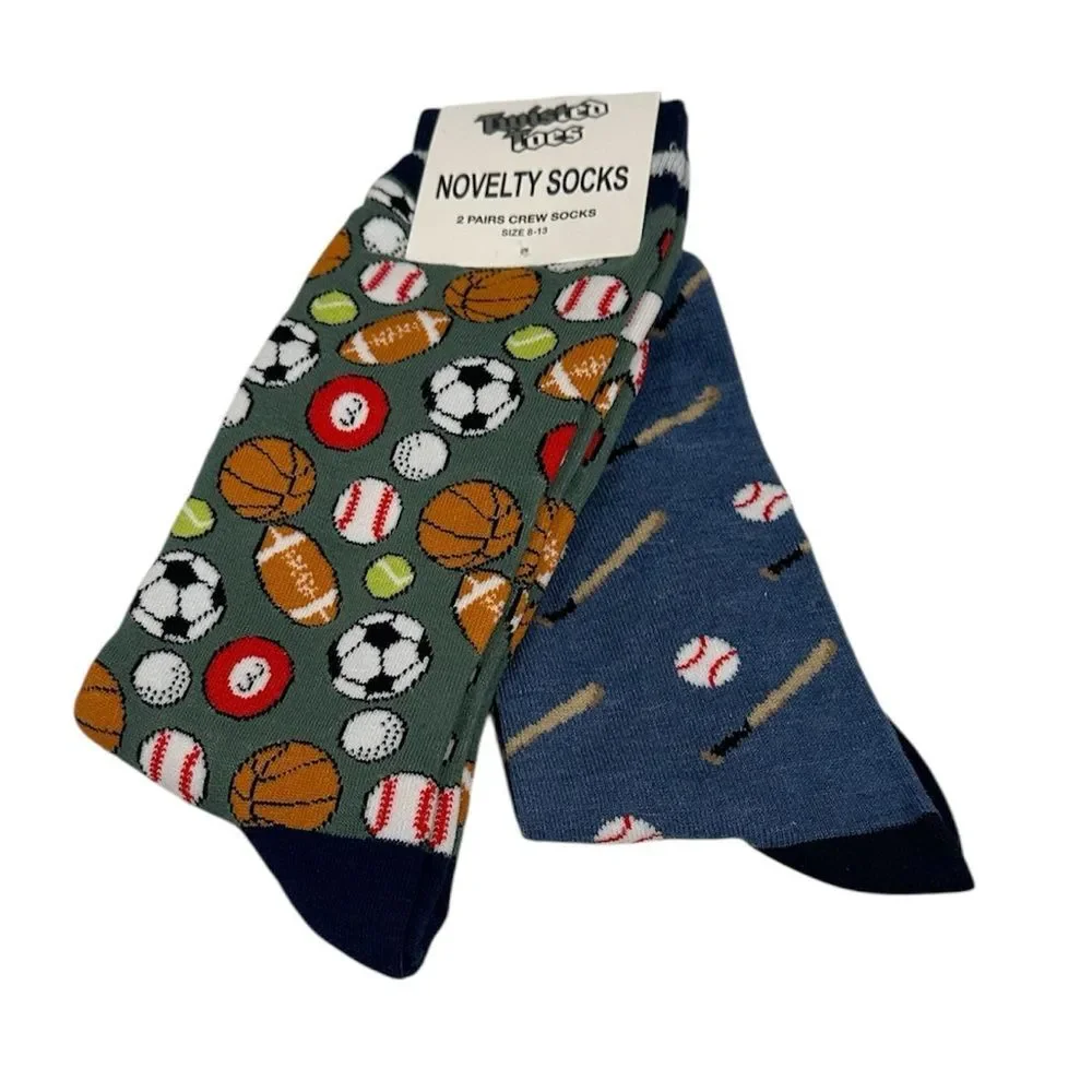 Twisted Toes Crew Socks Mens 8-13 NEW 2 Pair Sports Football Baseball Golf